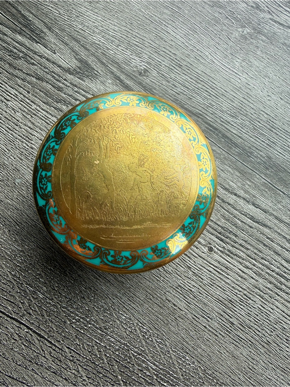 Vintage Jlona Western Germany Teal & Gold Porcelain Vanity Box